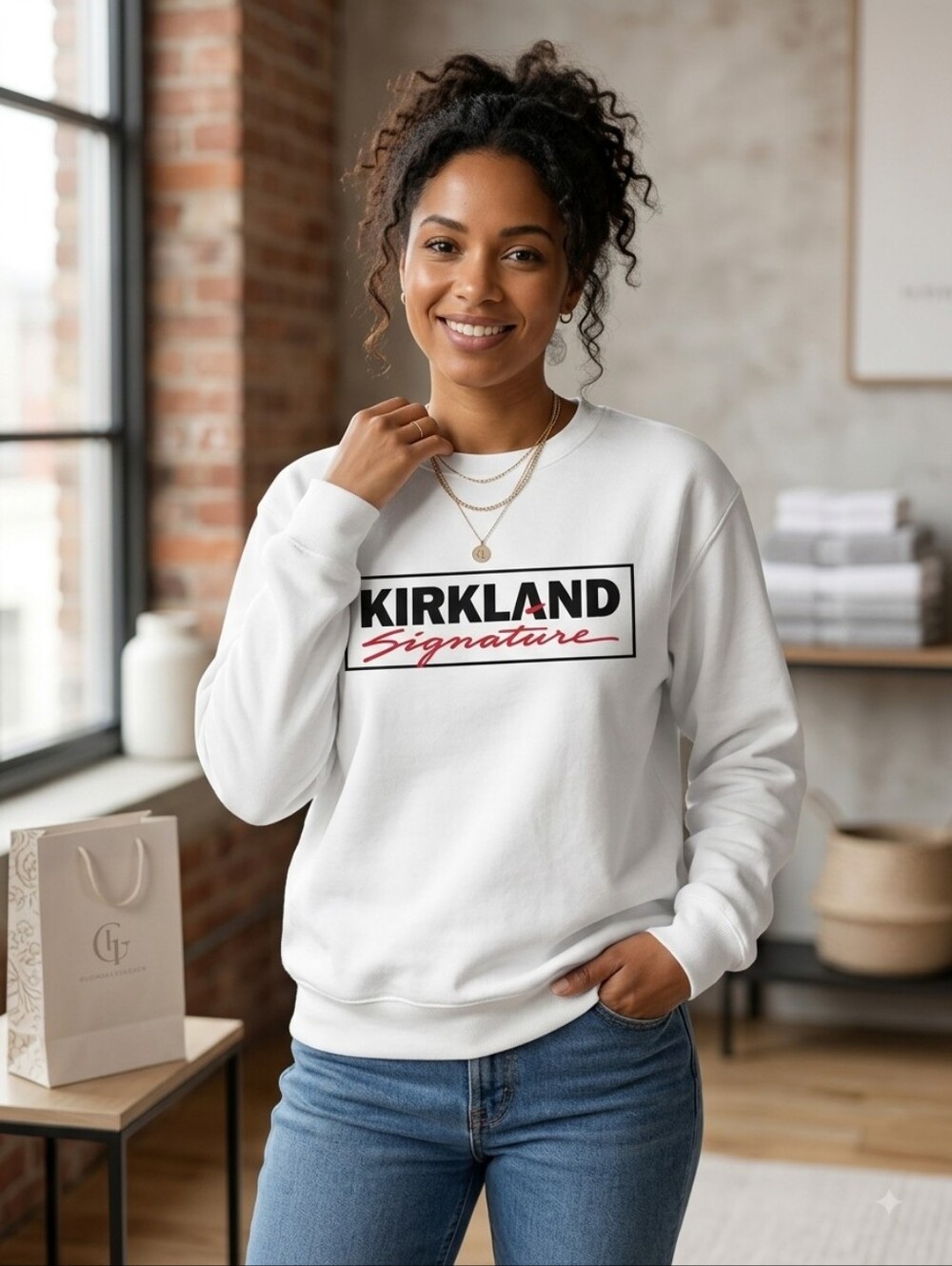 Kirkland Signature Unisex Logo Crewneck Sweatshirt White Size XL / L